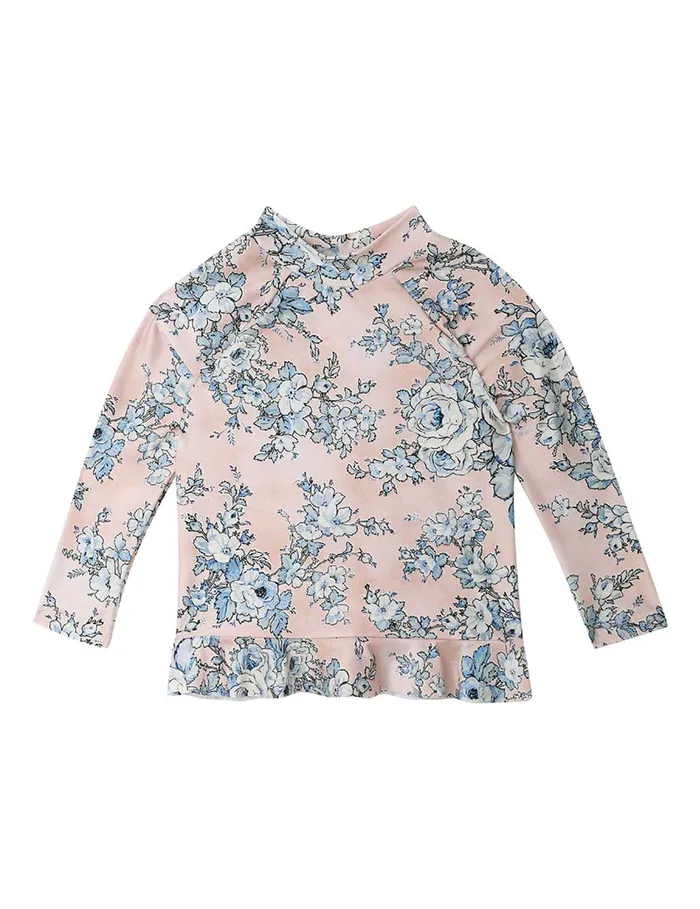 Kids Zimmermann Swimwear Halliday Frill Rashie Peachblue Floral