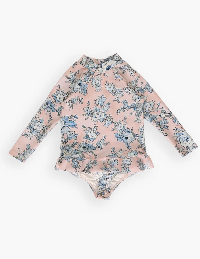 Kids Zimmermann Swimwear Halliday Frill Rashie Peachblue Floral