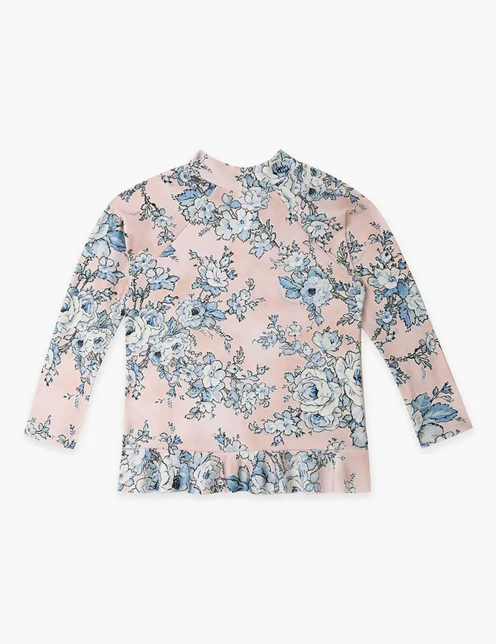 Kids Zimmermann Swimwear Halliday Frill Rashie Peachblue Floral