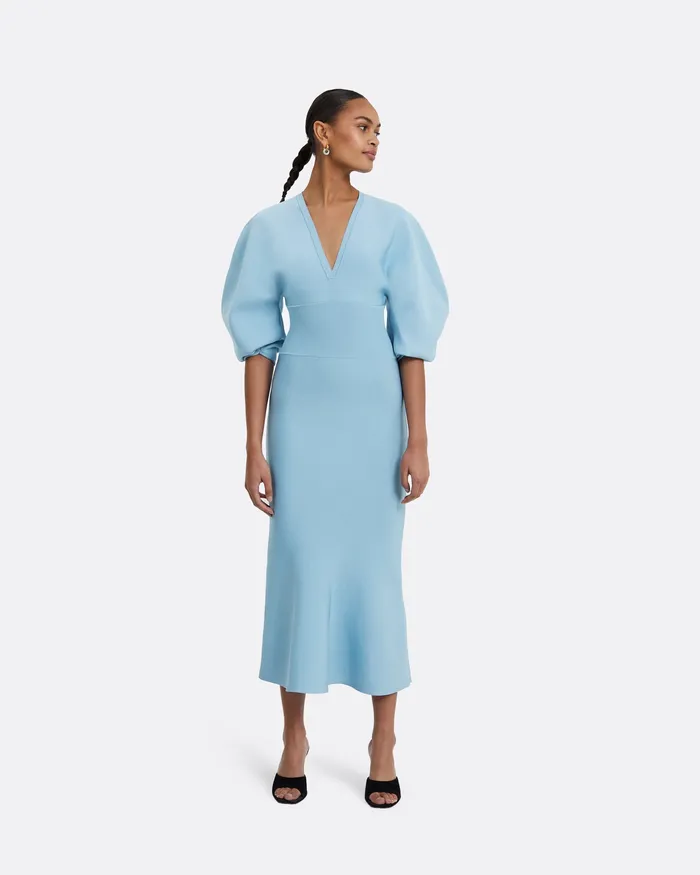 Kiera Pale Blue Knit Midi Dress Pale Blue Women Knitwear Safiyaa
