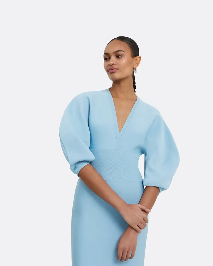 Kiera Pale Blue Knit Midi Dress Pale Blue Women Knitwear Safiyaa