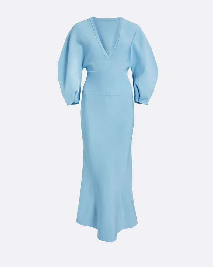 Kiera Pale Blue Knit Midi Dress Pale Blue Women Knitwear Safiyaa