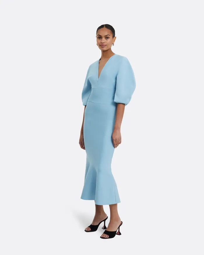 Kiera Pale Blue Knit Midi Dress Pale Blue Women Knitwear Safiyaa