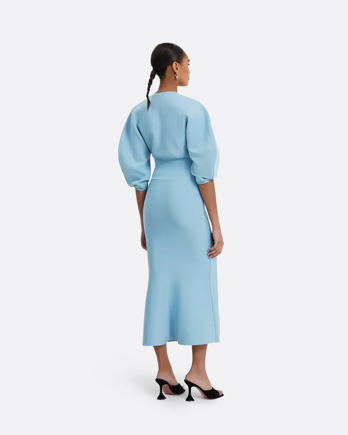 Kiera Pale Blue Knit Midi Dress Pale Blue Women Knitwear Safiyaa