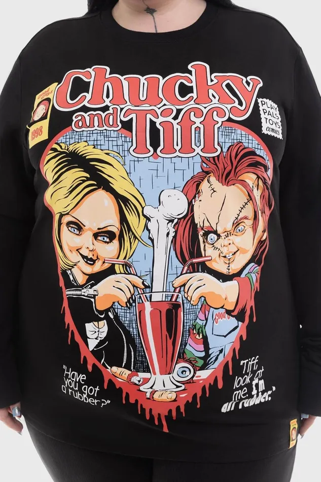 Killstar Graphic Tops Men Chucky and Tiff Forever Sweatshirt