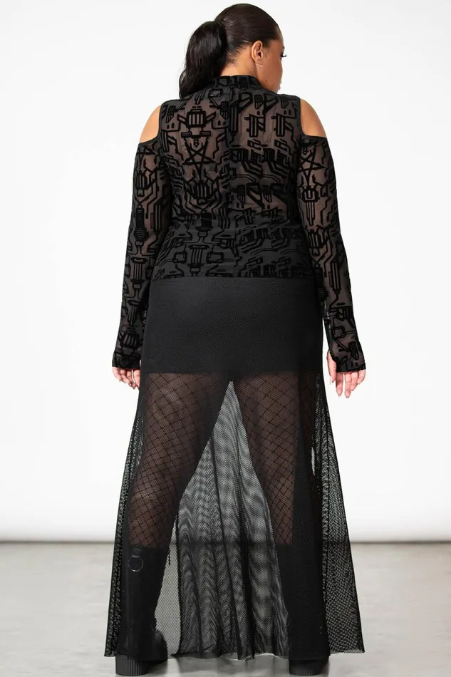 Killstar Long Sleeves Women Tuned Out Mesh Cold Shoulder Top