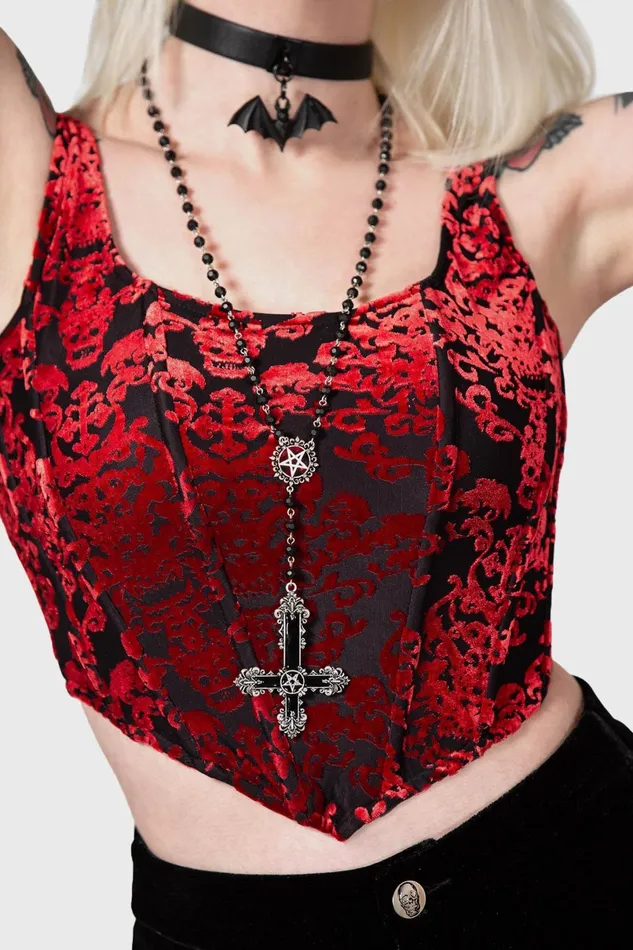 Killstar Velvet Women Snarl Corset Top