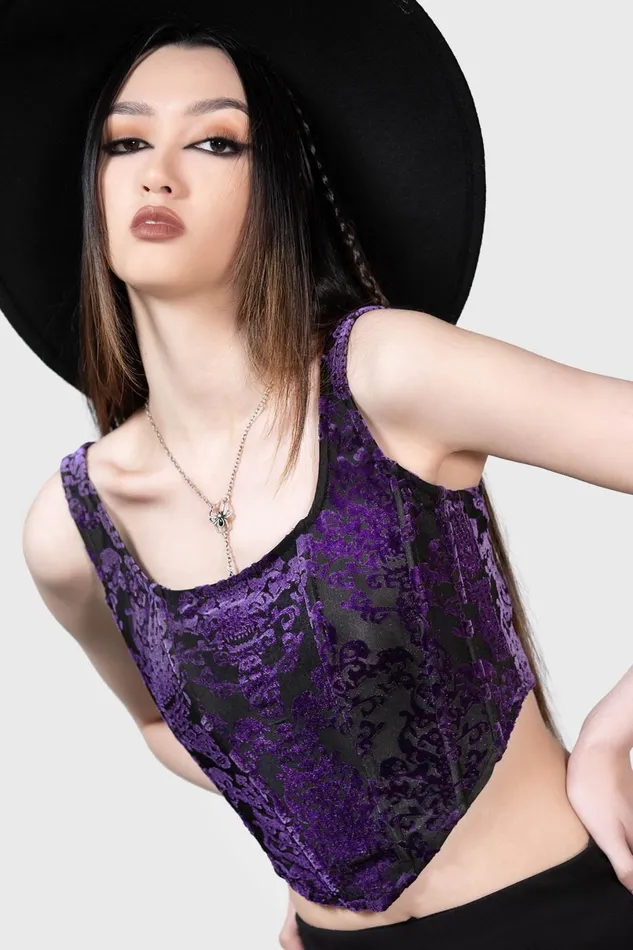 Killstar Velvet Women Snarl Corset Top PURPLE