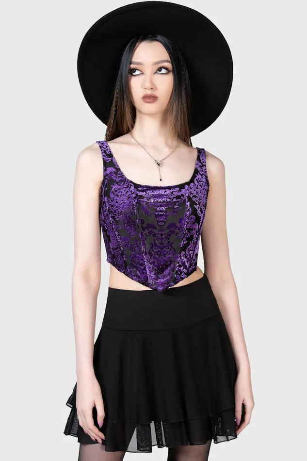 Killstar Velvet Women Snarl Corset Top PURPLE