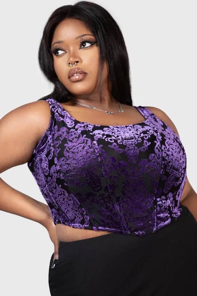 Killstar Velvet Women Snarl Corset Top PURPLE