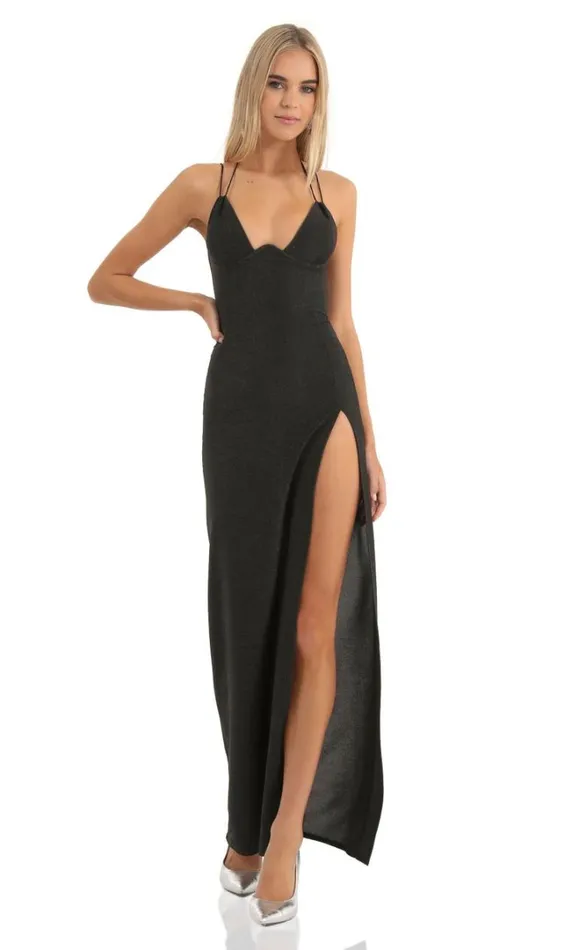 Knit Corset Maxi Dress Black Women LUCY IN THE SKY Maxi Dresses