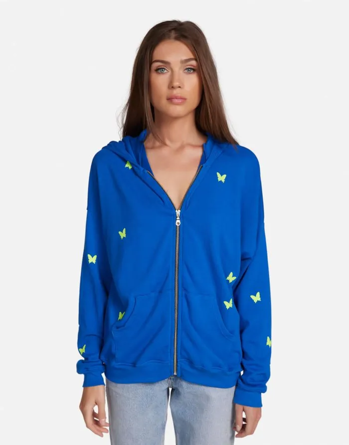 Koa Neon Peace Love Butterflies Vibrant Blue Women Lauren Moshi Hoodies