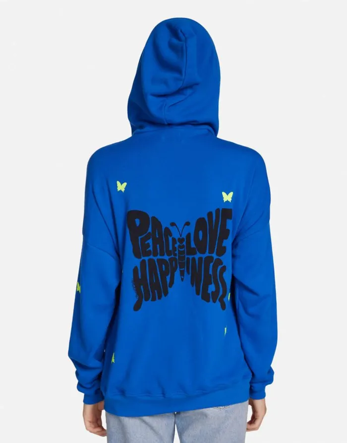 Koa Neon Peace Love Butterflies Vibrant Blue Women Lauren Moshi Hoodies