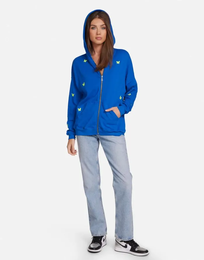 Koa Neon Peace Love Butterflies Vibrant Blue Women Lauren Moshi Hoodies