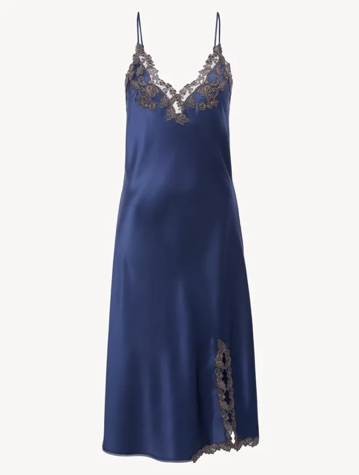 La Perla Blue Silk Satin Short Nightgown With Frastaglio Women Pajamas