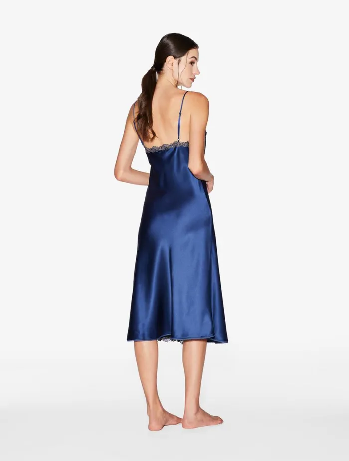 La Perla Blue Silk Satin Short Nightgown With Frastaglio Women Pajamas
