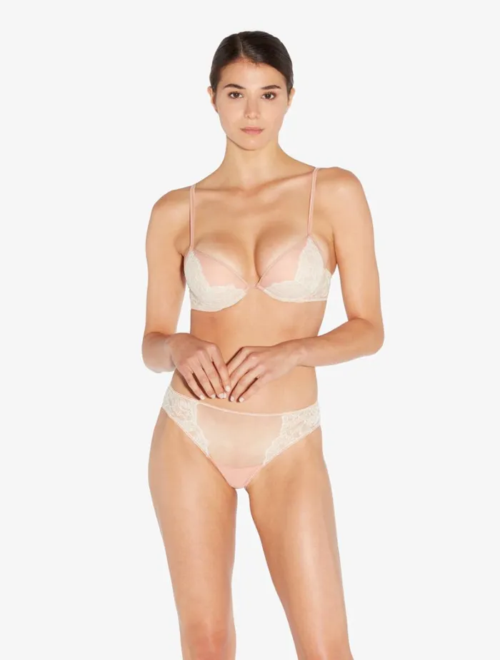 La Perla Brief In Linen And Nude Rose With Leavers Lace Women Brazilian