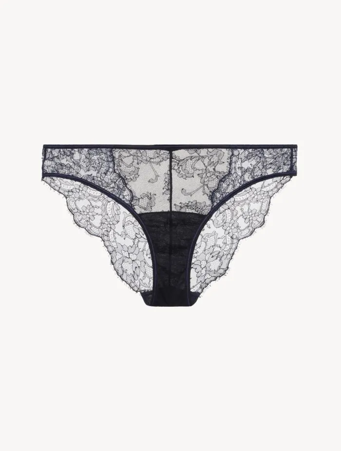 La Perla Brief In Steel Blue And Black With Leavers Lace Women Brazilian