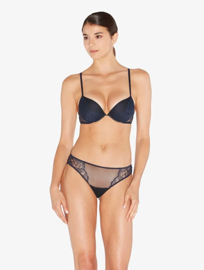 La Perla Brief In Steel Blue And Black With Leavers Lace Women Brazilian