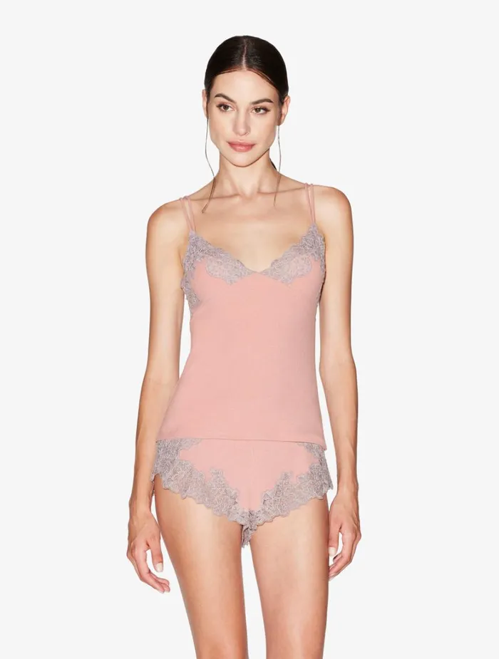 La Perla Cashmere Blend Ribbed Camisole In Blush Clay With Frastaglio Women Camisoles