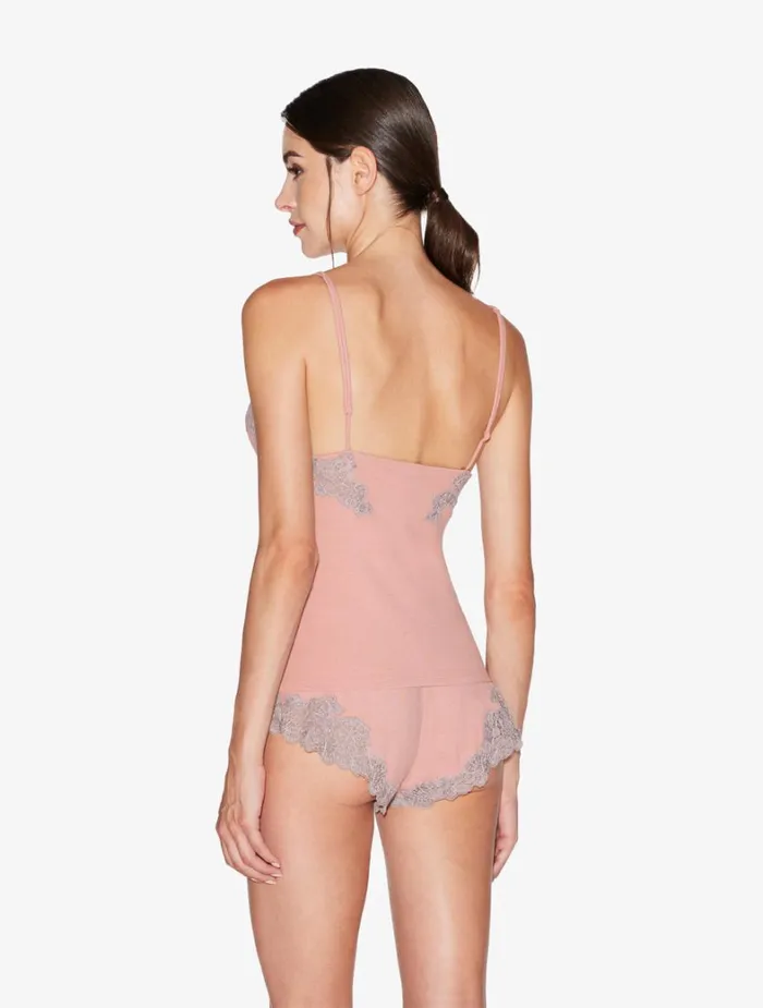 La Perla Cashmere Blend Ribbed Camisole In Blush Clay With Frastaglio Women Camisoles