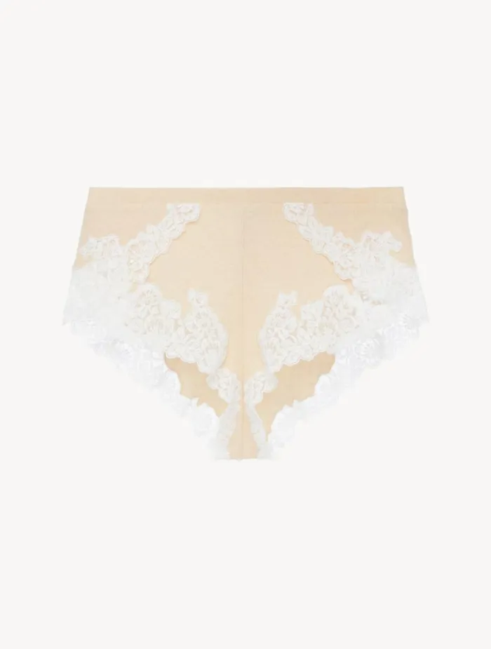 La Perla Cashmere Blend Ribbed Sleep Shorts In Halo With Frastaglio Women Pajamas
