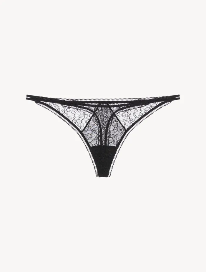 La Perla Lace Thong In Onyx Women G String and Thong