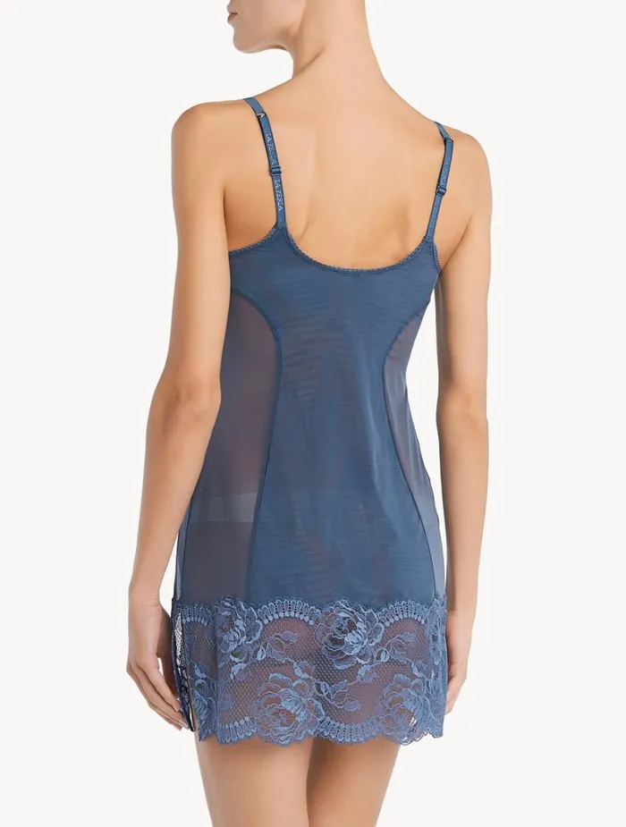 La Perla Luxury Lace Slip Dress In Dark Blue Women Slips and Dresses