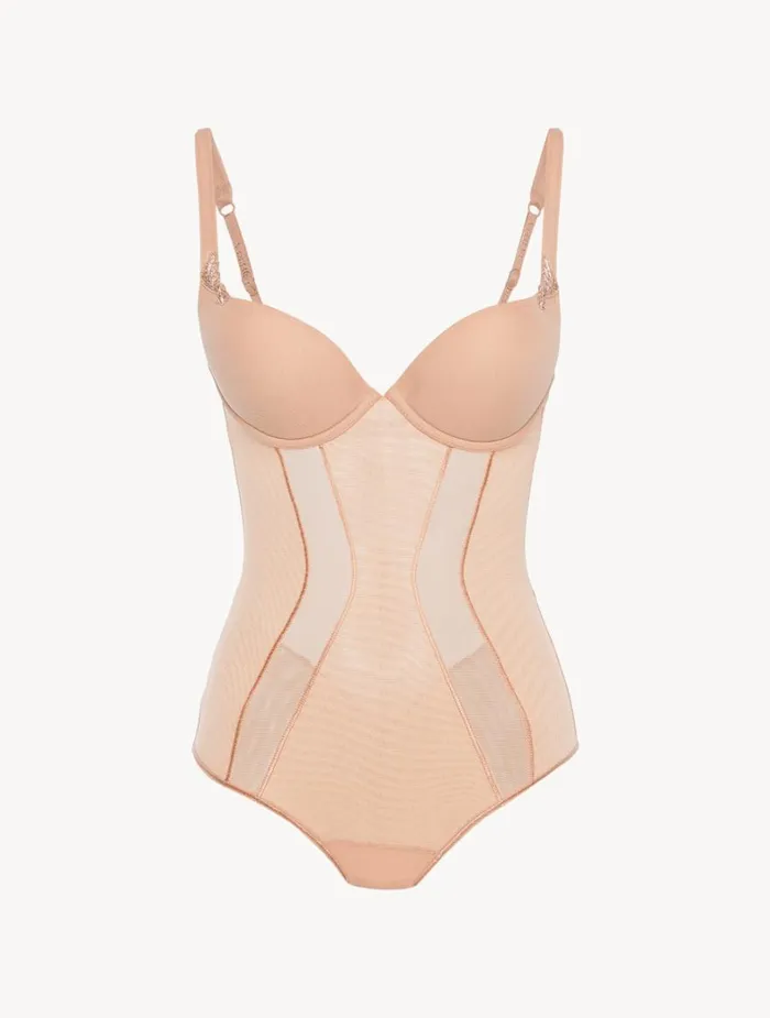 La Perla Luxury Stretch Tulle Bodysuit In Sand Women Bodysuits and Bustiers