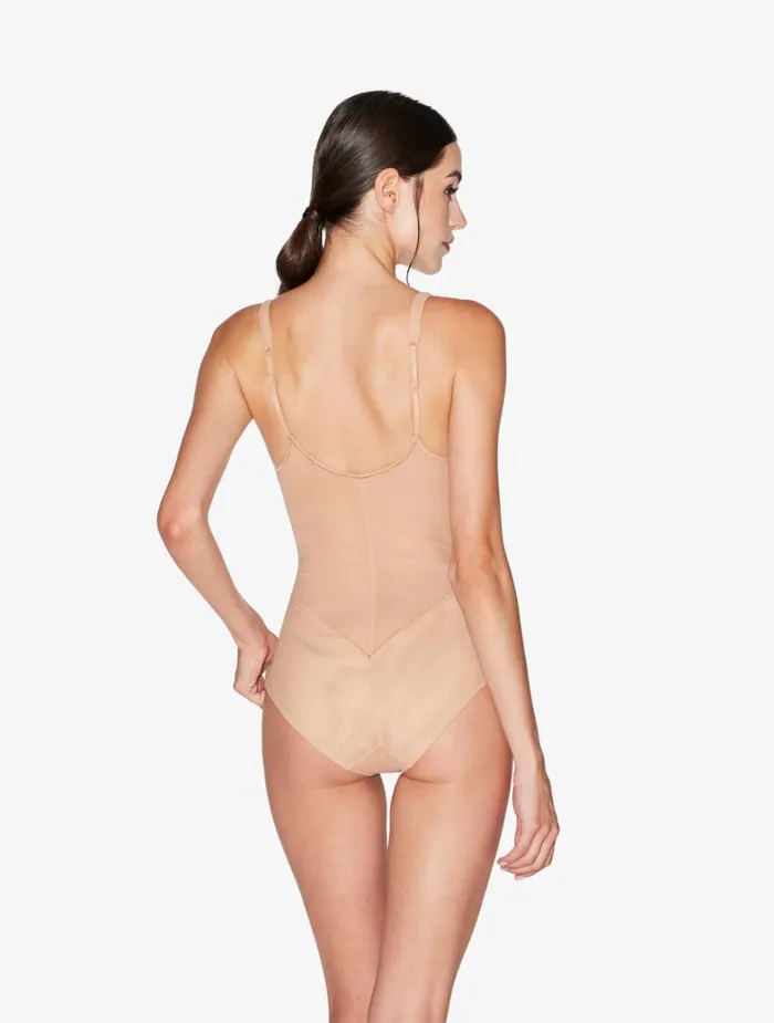 La Perla Luxury Stretch Tulle Bodysuit In Sand Women Bodysuits and Bustiers