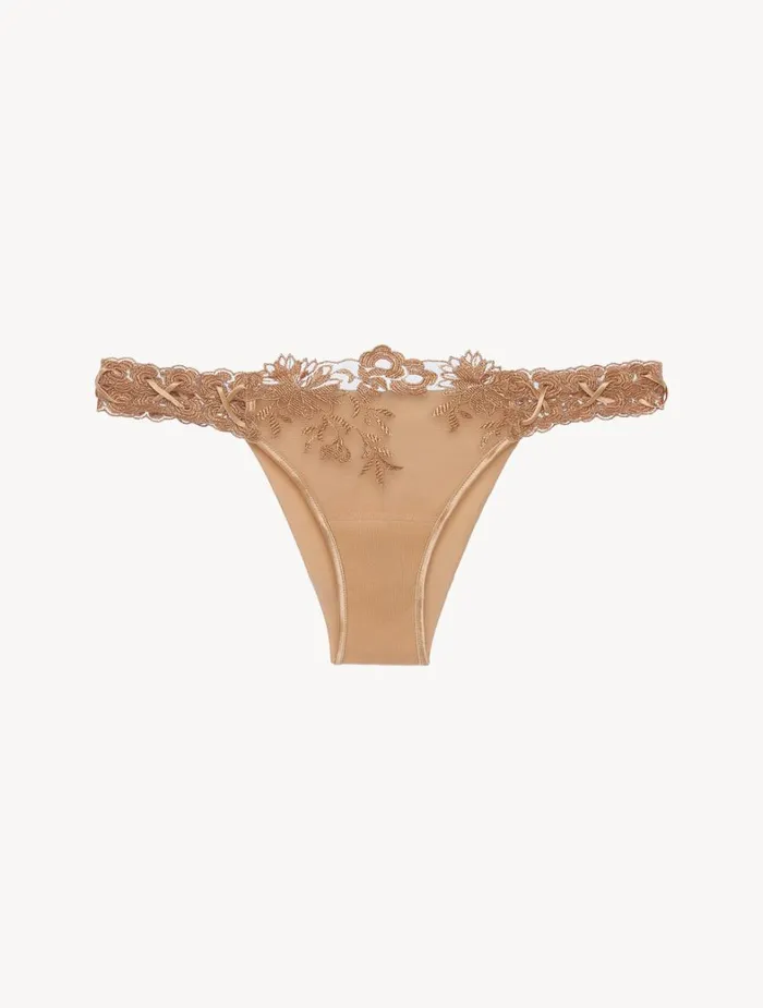 La Perla Lycra Brazilian Panties In Beige With Embroidered Tulle Women Brazilian