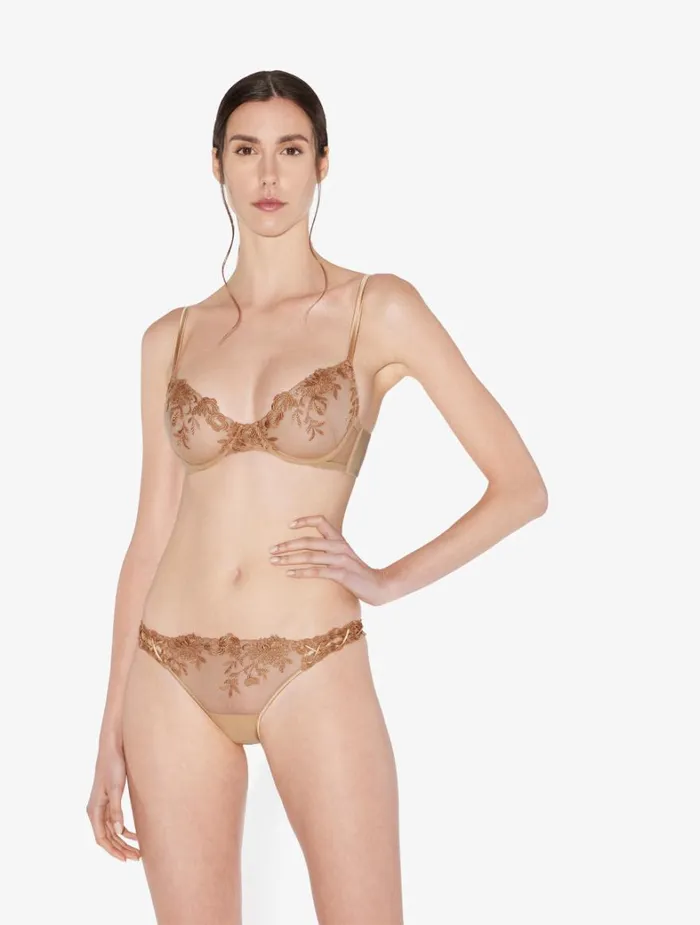 La Perla Lycra Brazilian Panties In Beige With Embroidered Tulle Women Brazilian