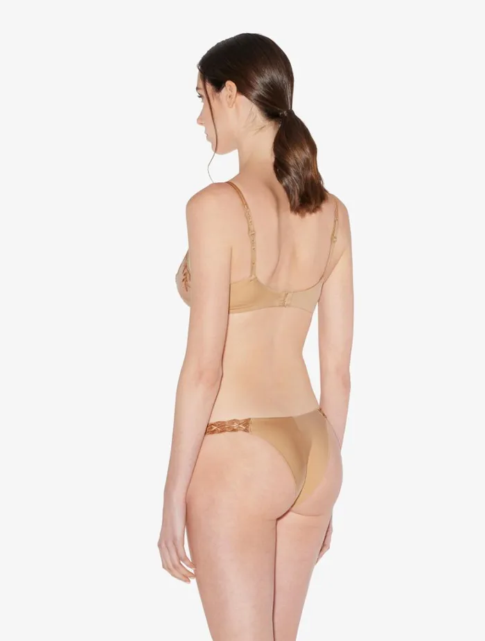 La Perla Lycra Brazilian Panties In Beige With Embroidered Tulle Women Brazilian