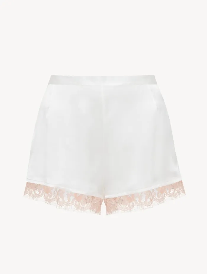 La Perla Silk Shorts With Leavers Lace In White Women Sleep Shorts and Trousers