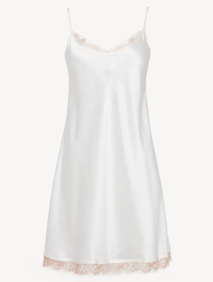 La Perla Silk Slip With Leavers Lace In White Women Slips and Dresses