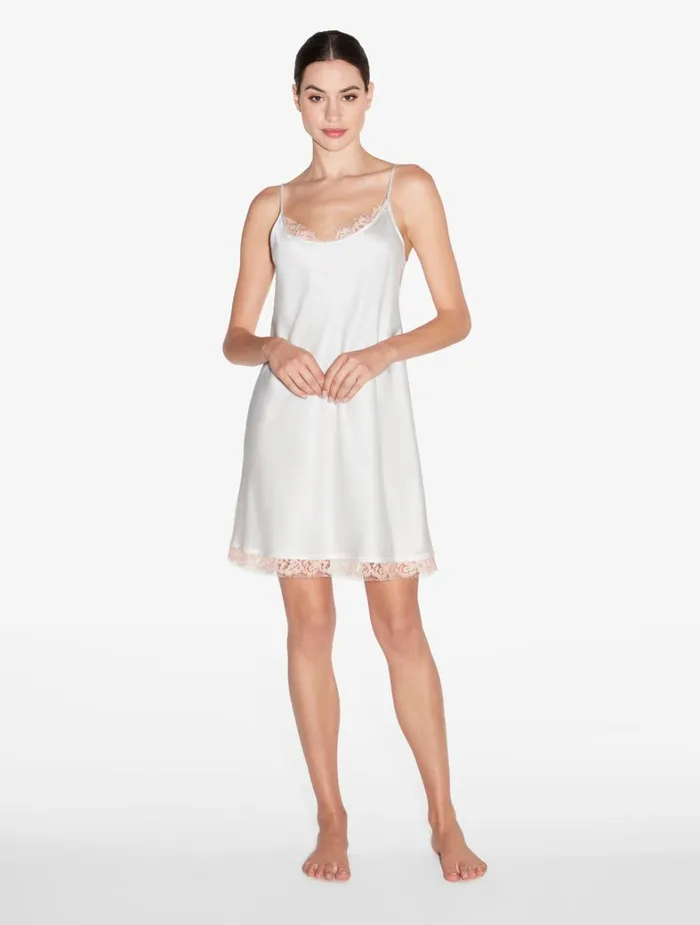 La Perla Silk Slip With Leavers Lace In White Women Slips and Dresses