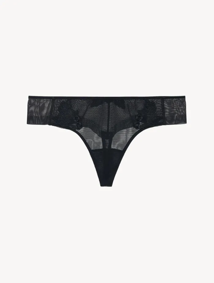 La Perla Thong In Sheer Black Embroidered Tulle Women G String and Thong