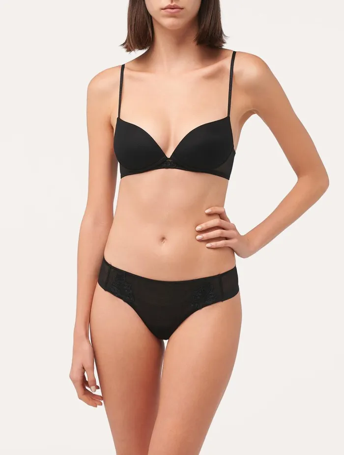 La Perla Thong In Sheer Black Embroidered Tulle Women G String and Thong
