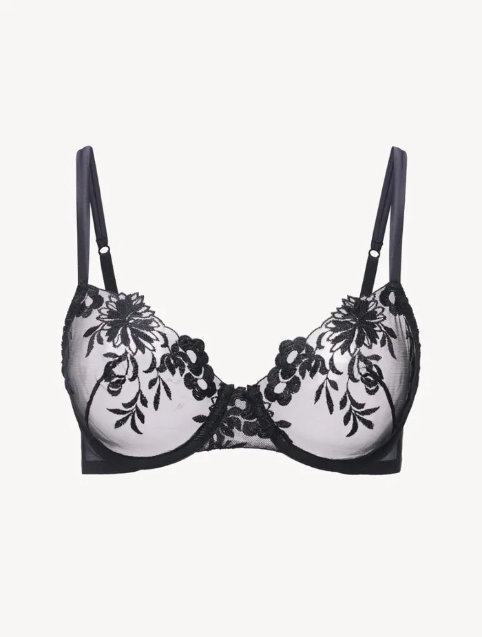 La Perla Underwired Bra In Black Lycra With Embroidered Tulle Women Underwired