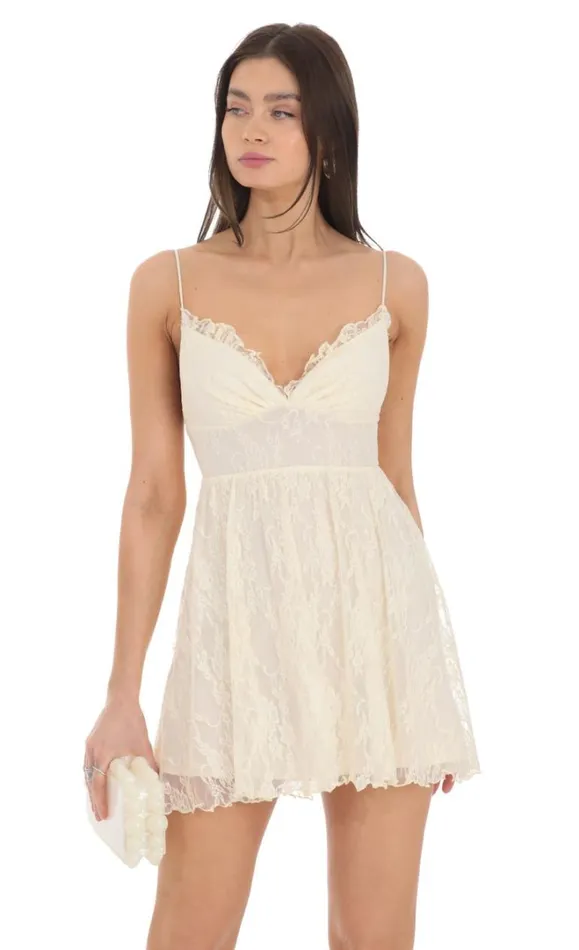 Lace Aline Dress Cream Women LUCY IN THE SKY Mini Dresses