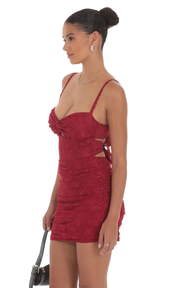 Lace Cutout Bodycon Dress Maroon Women LUCY IN THE SKY Mini Dresses Lace Cutout Bodycon Dress Maroon Women LUCY IN THE SKY Mini Dresses