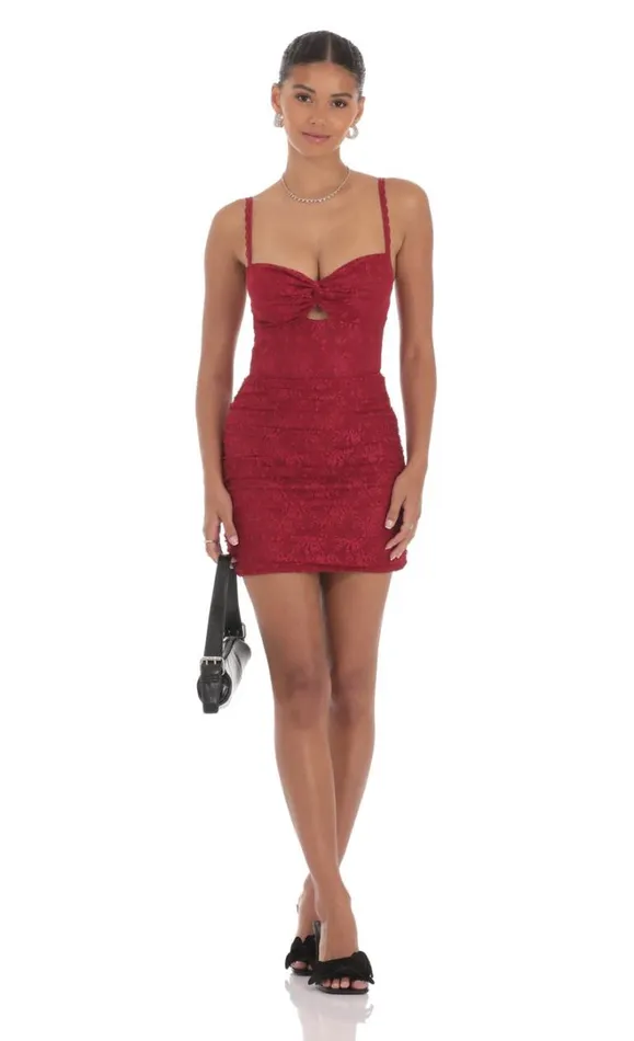 Lace Cutout Bodycon Dress Maroon Women LUCY IN THE SKY Mini Dresses Lace Cutout Bodycon Dress Maroon Women LUCY IN THE SKY Mini Dresses