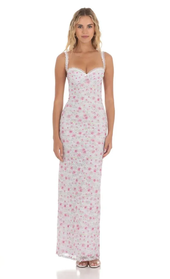Lace Floral Maxi Dress White Women LUCY IN THE SKY Maxi Dresses