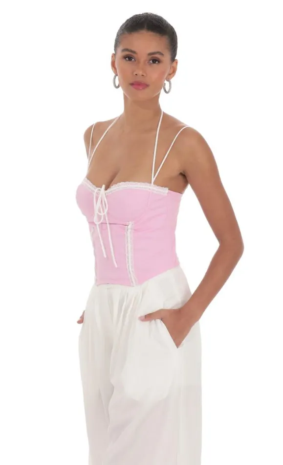 Lace Halter Top Pink Women LUCY IN THE SKY Tops Lace Halter Top Pink Women LUCY IN THE SKY Tops