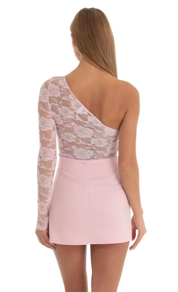 Lace One Shoulder Dress Pink Women LUCY IN THE SKY Mini Dresses Lace One Shoulder Dress Pink Women LUCY IN THE SKY Mini Dresses
