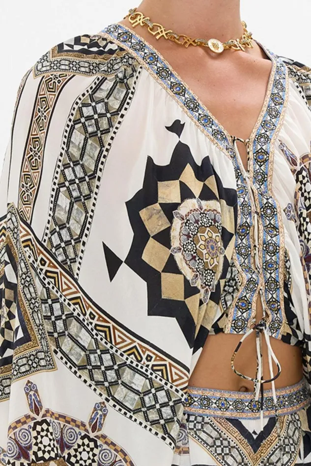 LACE UP FRONT BLOUSON SLEEVE BLOUSE TILE STYLE Tile Style Womens Camilla Blouses and Shirts