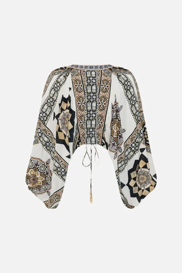 LACE UP FRONT BLOUSON SLEEVE BLOUSE TILE STYLE Tile Style Womens Camilla Blouses and Shirts