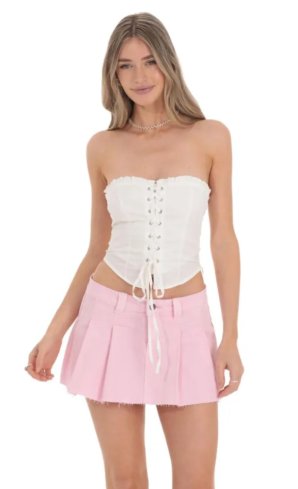 LaceUp Strapless Top White Women LUCY IN THE SKY Tops