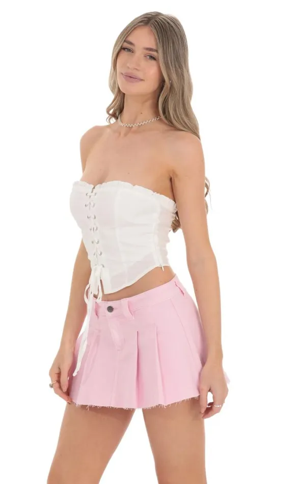 LaceUp Strapless Top White Women LUCY IN THE SKY Tops LaceUp Strapless Top White Women LUCY IN THE SKY Tops
