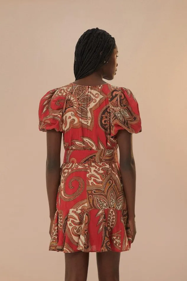 Leopard Paisley Burgundy Mini Dress Women FARM Rio Mini Dresses